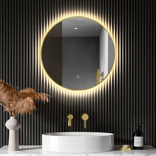 Paris Brushed Brass Round Backlit Illuminated LED Mirror 600mm