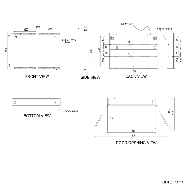 Felicity Gloss White LED Mirror Cabinet 600x800mm