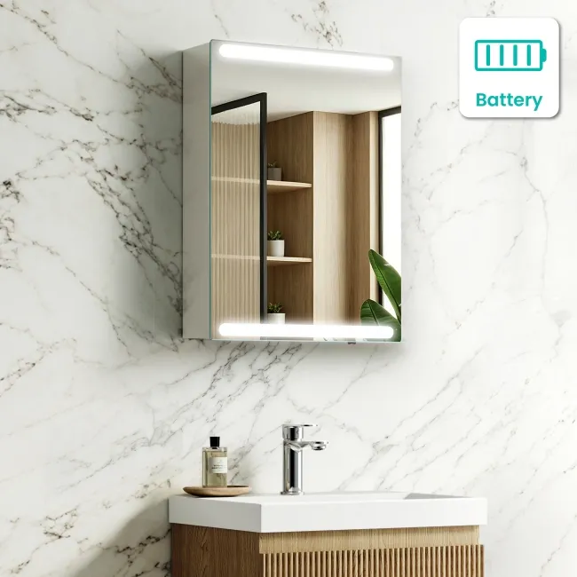 Felicity Battery Powered Gloss White LED Mirror Cabinet 600x450mm
