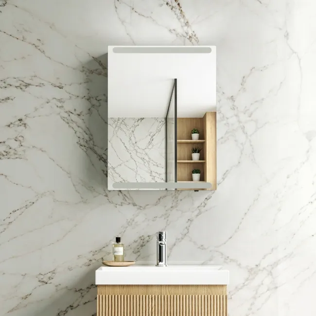 Felicity Battery Powered Gloss White LED Mirror Cabinet 600x450mm