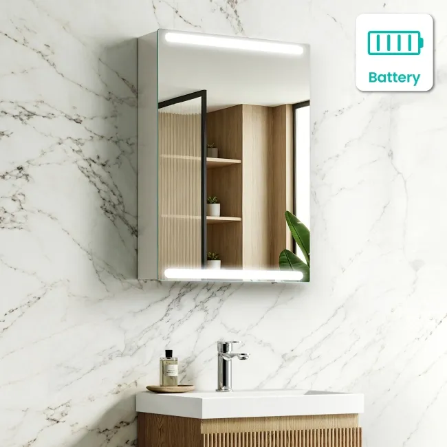 Felicity Battery Powered Gloss White LED Mirror Cabinet 700x500mm