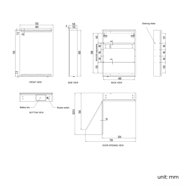 Felicity Battery Powered Gloss White LED Mirror Cabinet 700x500mm