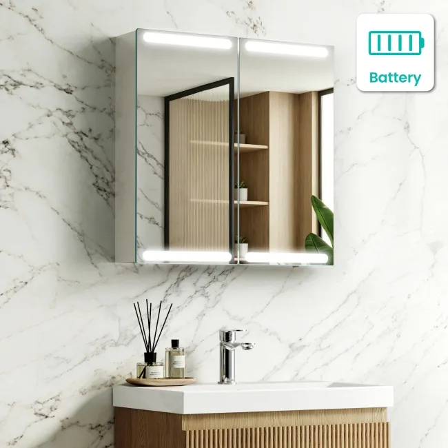 Felicity Battery Powered Gloss White LED Mirror Cabinet 600x600mm