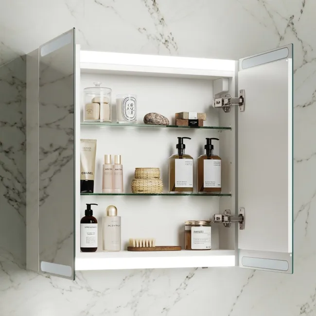 Felicity Battery Powered Gloss White LED Mirror Cabinet 600x600mm