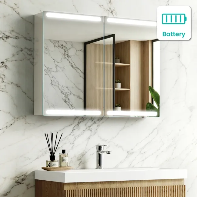 Felicity Battery Powered Gloss White LED Mirror Cabinet 600x800mm