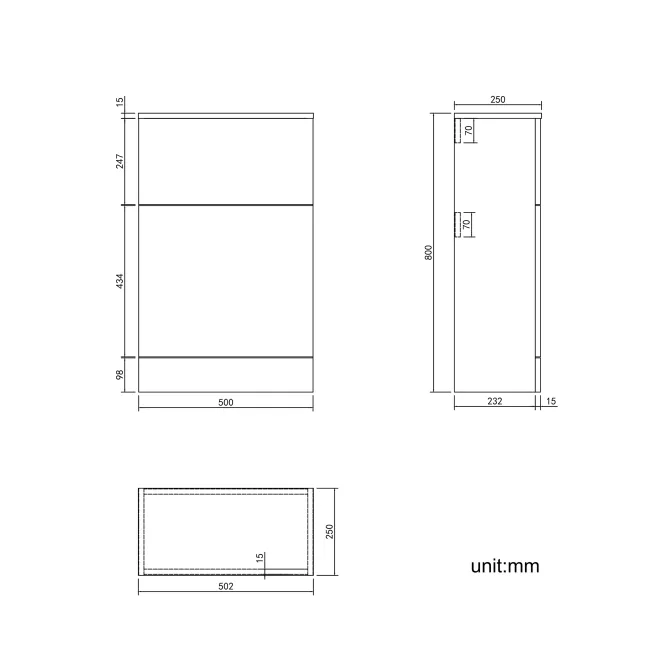 Inky Blue Slimline Back To Wall Toilet Unit 500mm