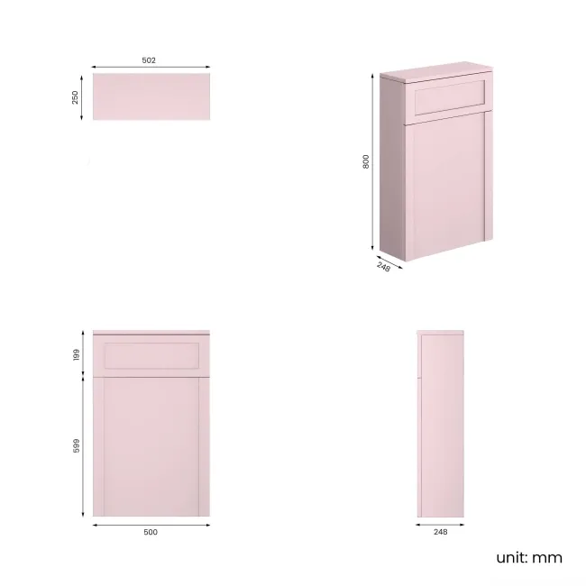 Cashmere Pink Slimline Back To Wall Toilet Unit 500mm