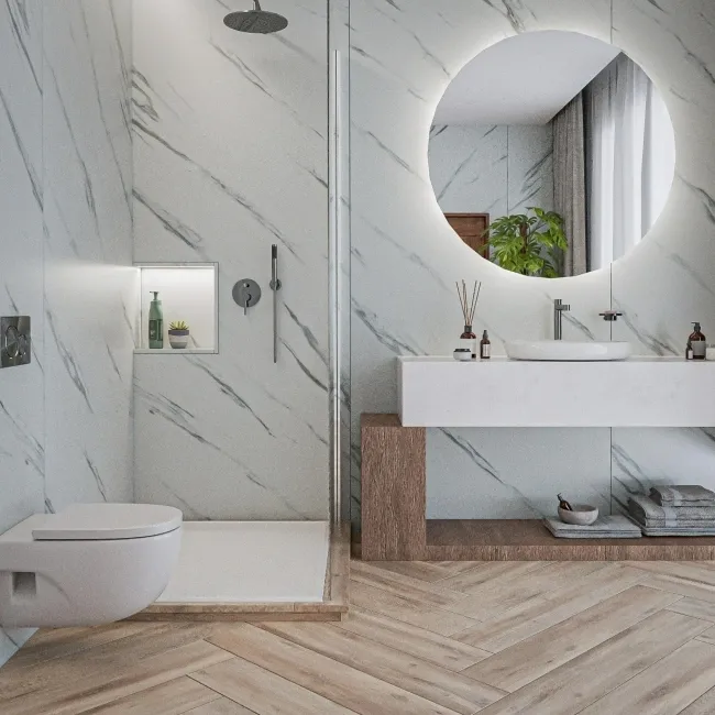 Trepanel Aqua® Matt Carrara Marble Effect PVC Shower Wall Panel