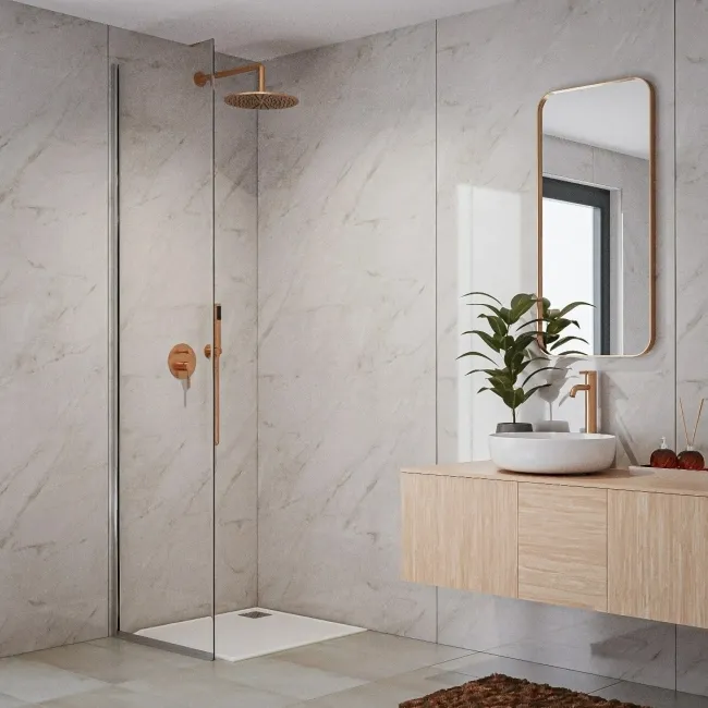 Trepanel Aqua® Gloss Light Grey Marble Effect PVC Shower Wall Panel
