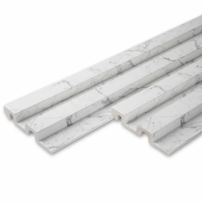 Trepanel Aqua 3D® Waterproof White Marble Slat Wall Panel 3 Pack (Covers 0.87 SQM)