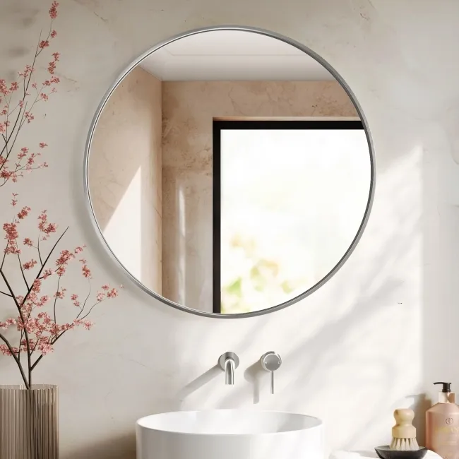 Essence Brushed Silver Round Bathroom Mirror 800mm