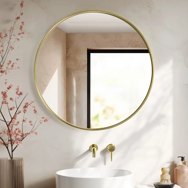 Essence Brushed Gold Round Bathroom Mirror 800mm