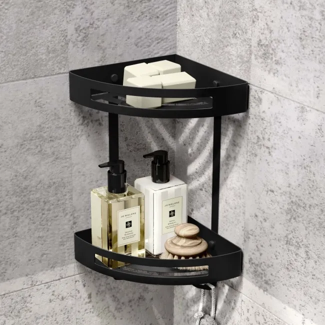 Ivy Matt Black Double Corner Shower Basket