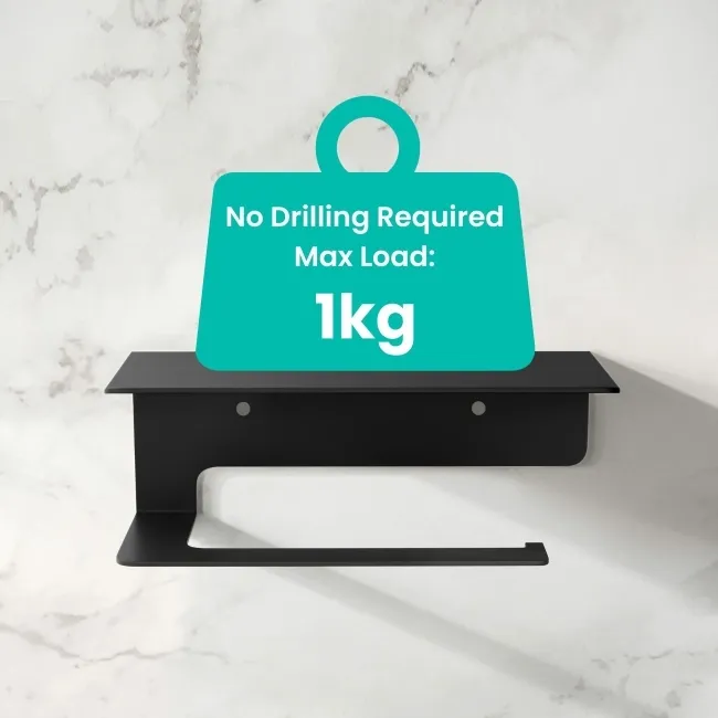 Remi Easy Fix Matt Black Toilet Roll Holder with Shelf