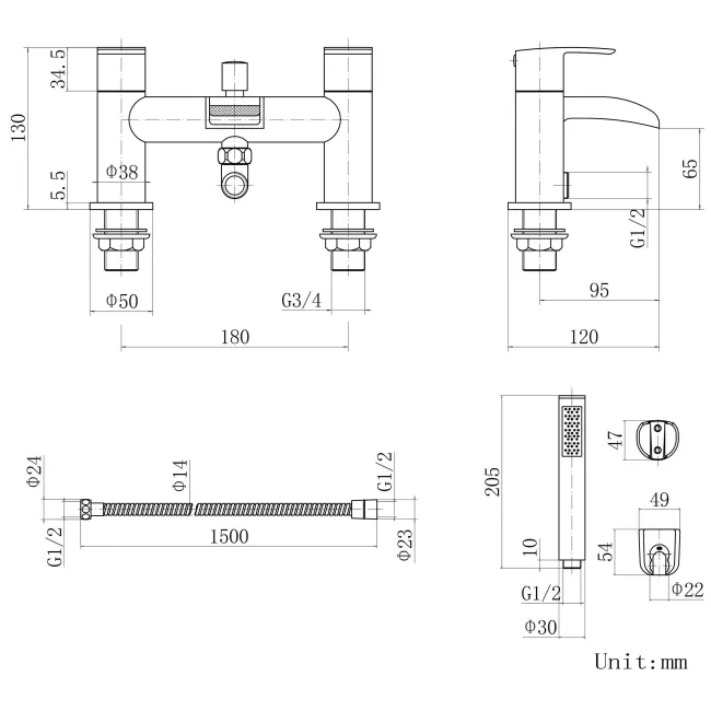 Eden Matt Black Waterfall Basin & Shower Bath Mixer Tap Set