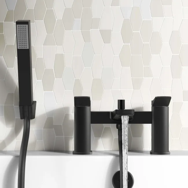 Aire Matt Black Basin & Shower Bath Mixer Tap Set