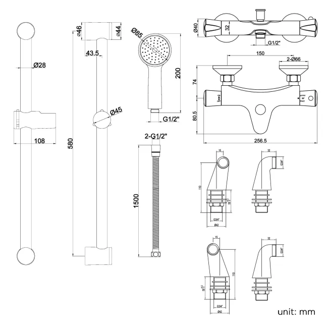 Lismore Bath Mounted Round Thermostatic Bath Filler Shower Set