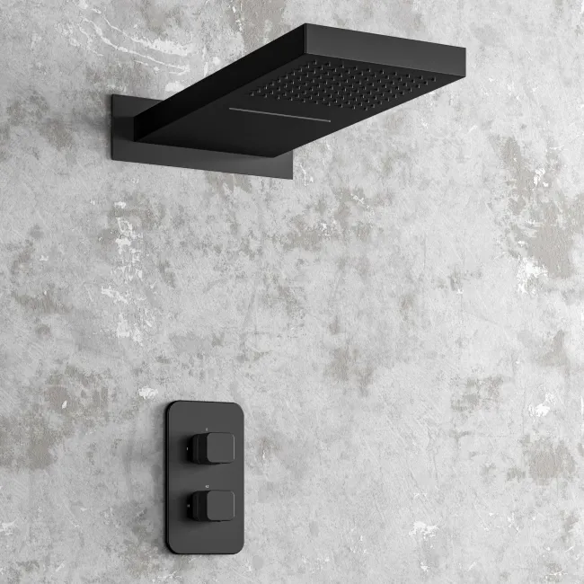 Galway Premium Matt Black Square Thermostatic Waterfall Shower Set