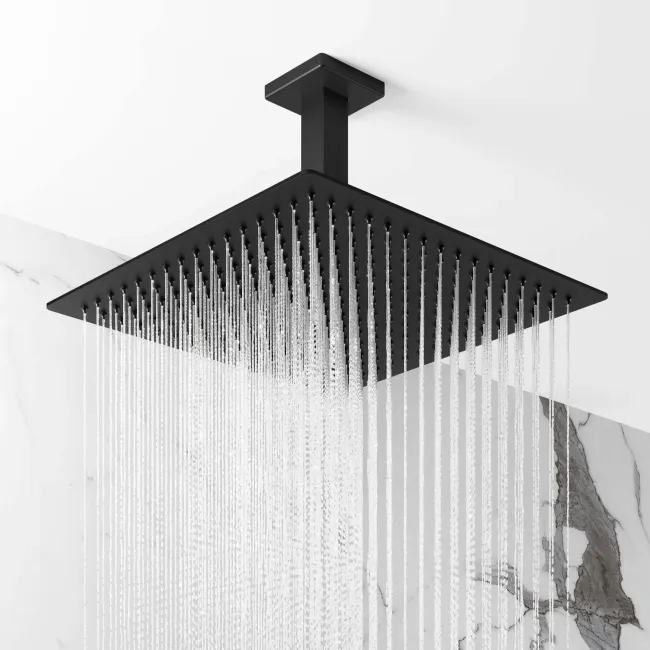 Galway Premium Ceiling Matt Black Square Thermostatic Set - 300mm Head, Hand Shower & Jets