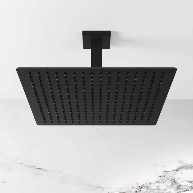 Galway Premium Ceiling Matt Black Square Thermostatic Set - 300mm Head, Hand Shower & Jets