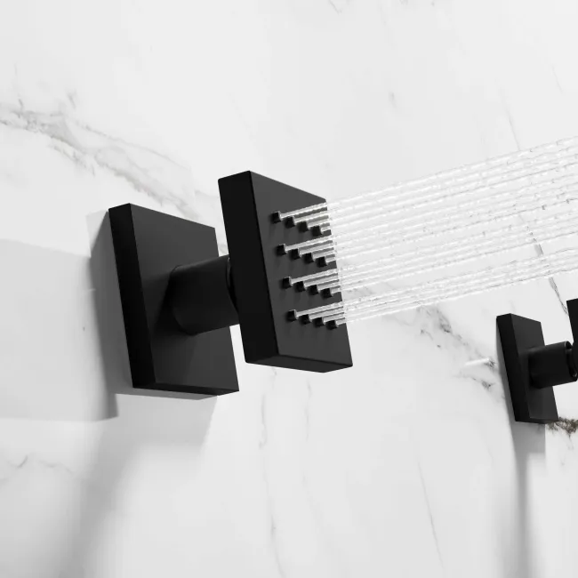 Galway Premium Ceiling Matt Black Square Thermostatic Set - 300mm Head, Hand Shower & Jets