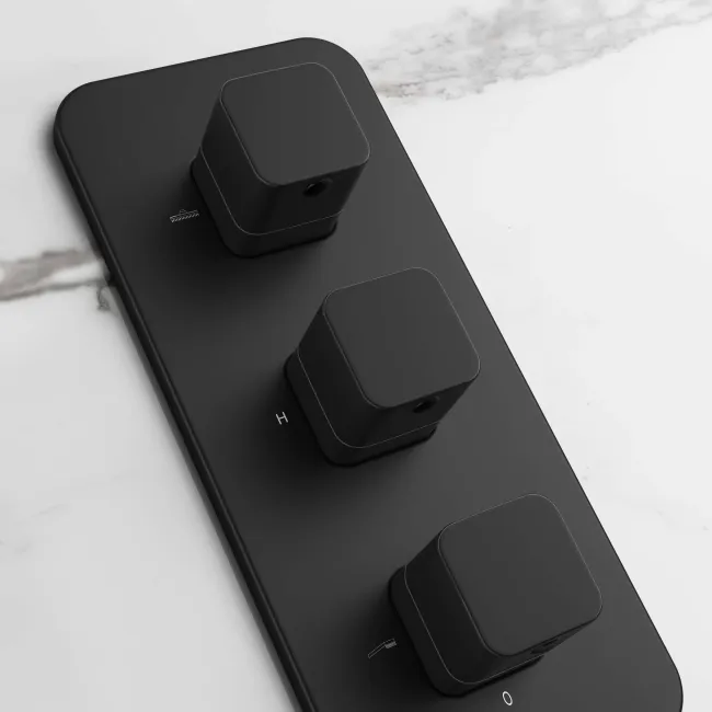 Galway Premium Ceiling Matt Black Square Thermostatic Set - 400mm Head, Hand Shower & Jets