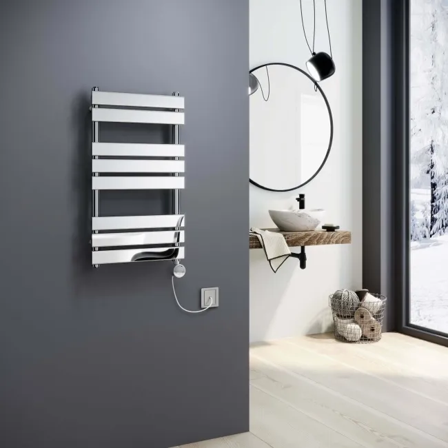 Santorini Electric Chrome Flat Panel Heated Towel Rail 800x450mm