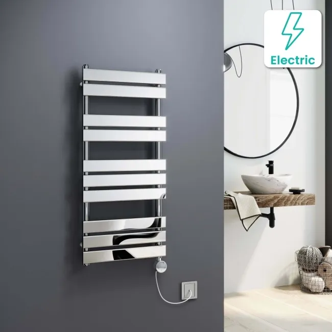 Santorini Electric Chrome Flat Panel Heated Towel Rail 1000x450mm