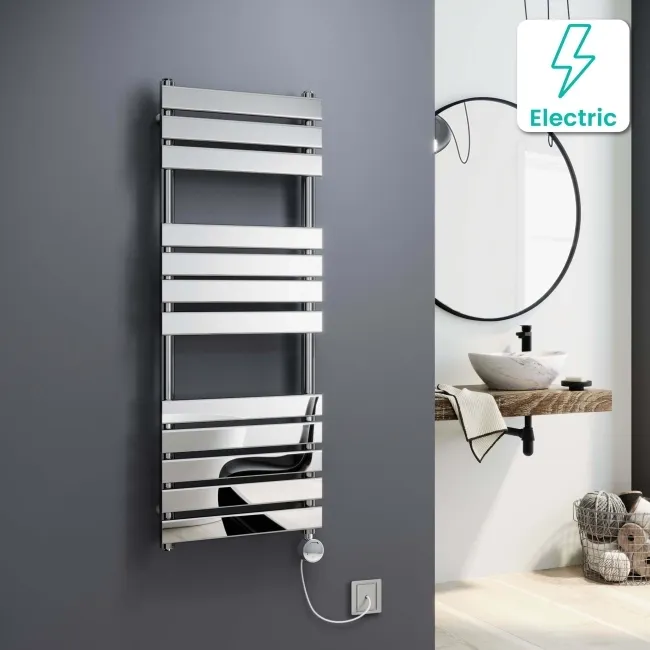 Santorini Electric Chrome Flat Panel Heated Towel Rail 1200x450mm