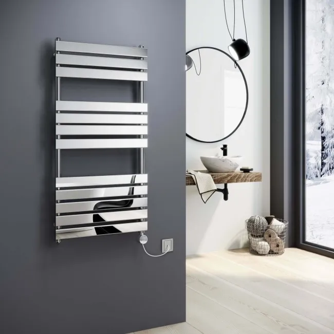 Santorini Electric Chrome Flat Panel Heated Towel Rail 1200x600mm