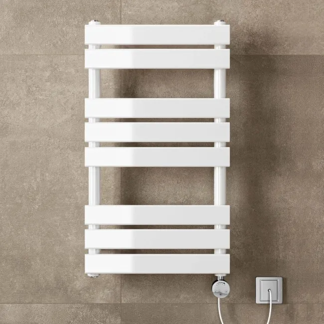 Santorini Electric White Flat Panel Heated Towel Rail 800x450mm