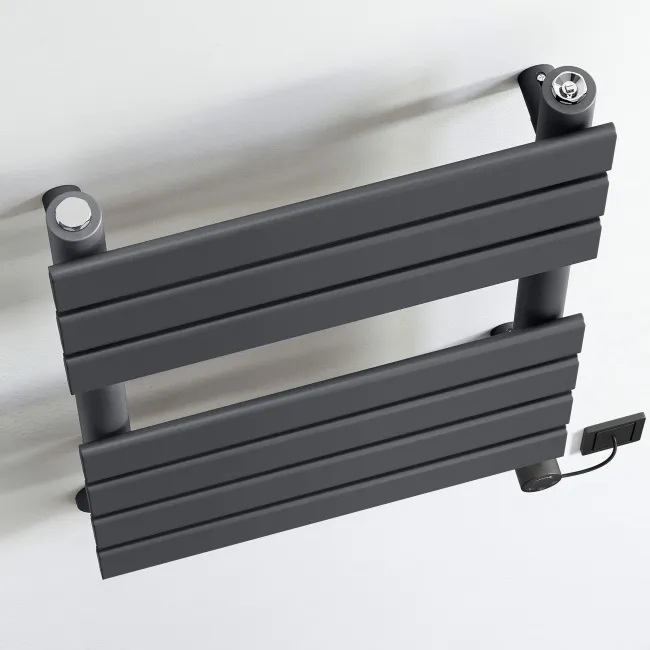 Santorini Electric Anthracite Flat Panel Heated Towel Rail 650x400mm