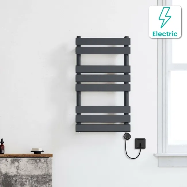 Santorini Electric Anthracite Flat Panel Heated Towel Rail 800x450mm