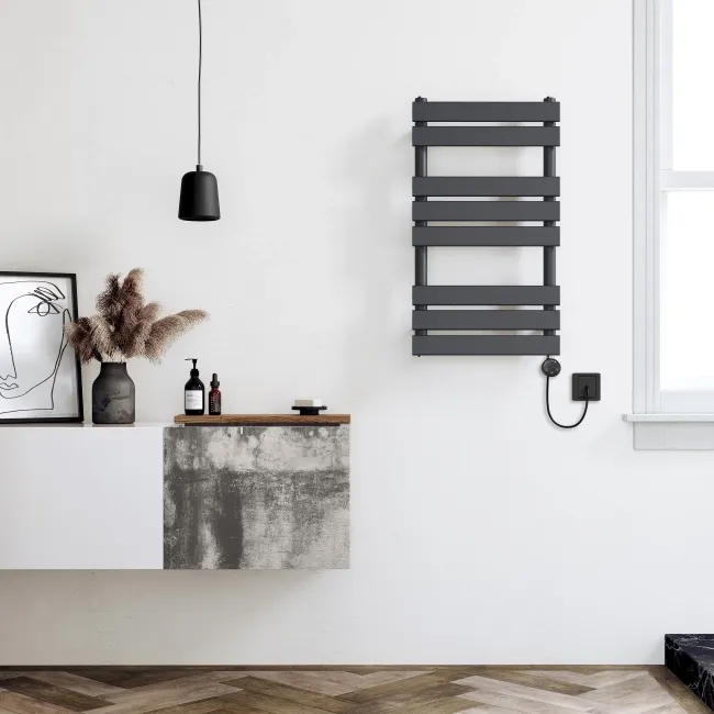 Santorini Electric Anthracite Flat Panel Heated Towel Rail 800x450mm