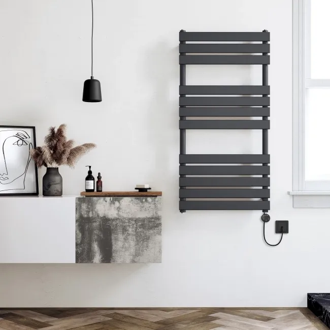 Santorini Electric Anthracite Flat Panel Heated Towel Rail 1200x600mm