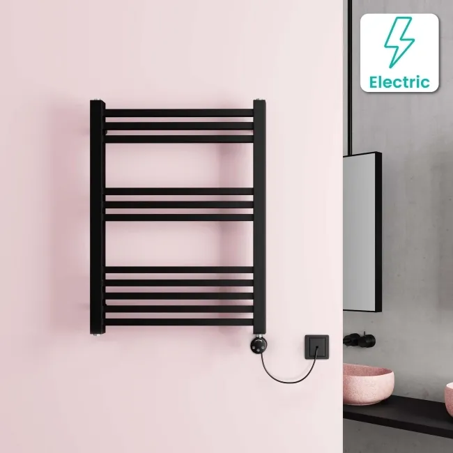 Valetta Electric Matt Black Square Heated Towel Rail 800x600mm