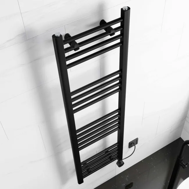 Barcelona Electric Matt Black Straight Heated Towel Rail 1400x400mm