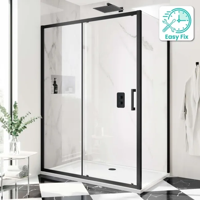 Hamburg Matt Black Easy Clean 8mm Sliding Shower Enclosure 1400x900mm - Easy Fix