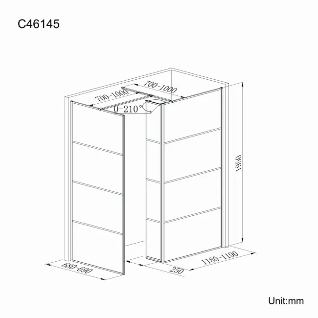 Munich Matt Black Grid 8mm Walk In Shower Enclosure 1200mm & 700mm Glass with Pivotal Return Panel