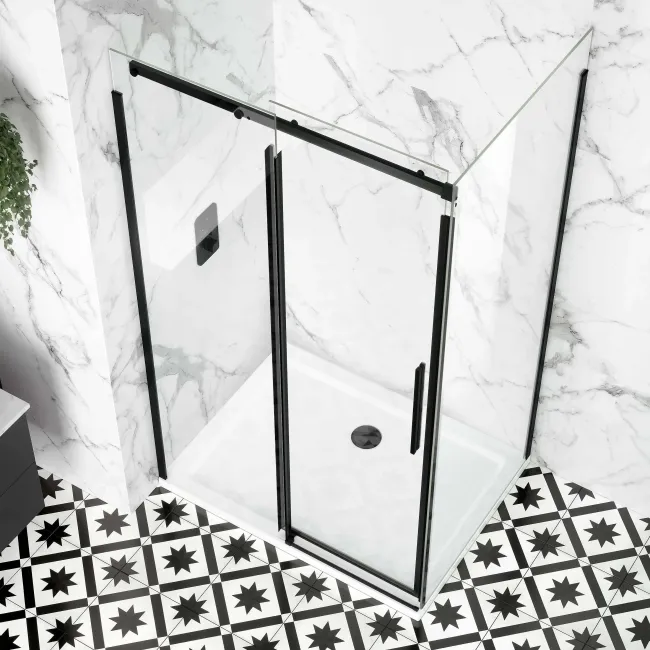 Stockholm Matt Black Easy Clean 8mm Frameless Sliding Shower Enclosure 1100x900mm