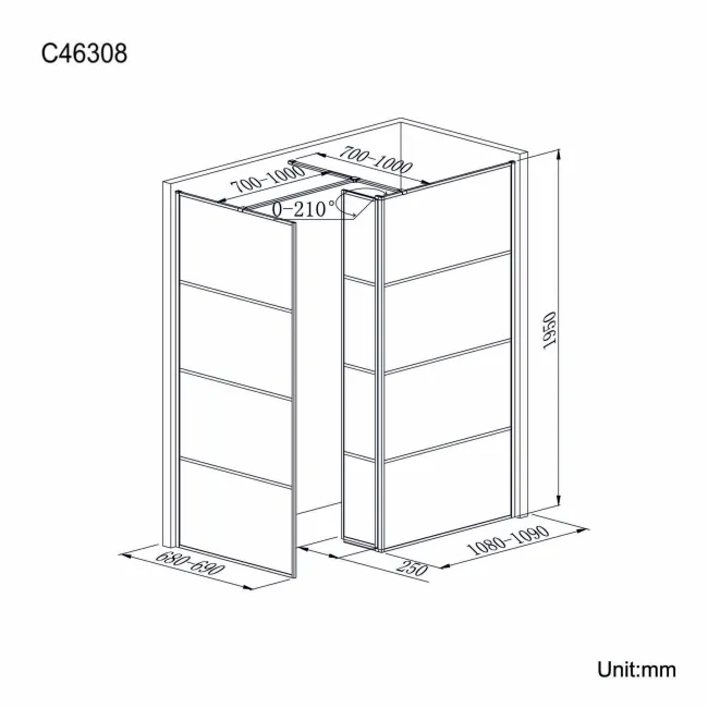 Munich Matt Black Grid 8mm Walk In Shower Enclosure 1100mm & 700mm Glass with Pivotal Return Panel