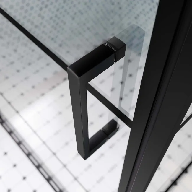 Toulon Matt Black Grid Easy Clean 6mm Pivot Shower Enclosure 900x700mm