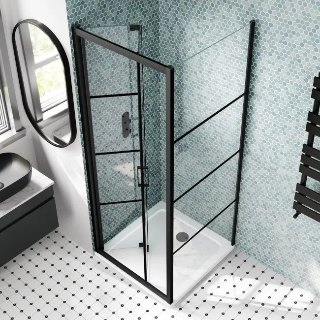 London Matt Black Grid 6mm Bifold Shower Enclosure 800x800mm