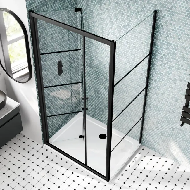 London Matt Black Grid 6mm Bifold Shower Enclosure 1000x700mm