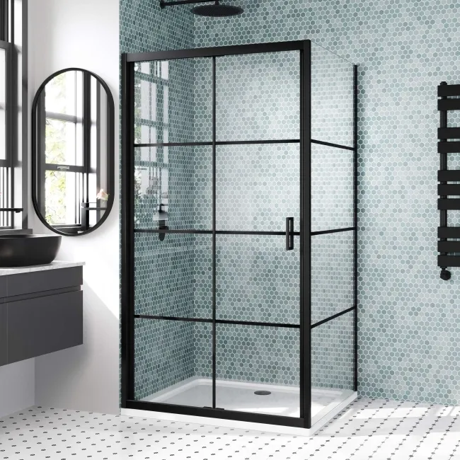 London Matt Black Grid 6mm Bifold Shower Enclosure 1000x760mm