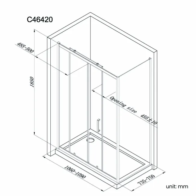 London Matt Black 6mm Sliding Shower Enclosure 1100x760mm