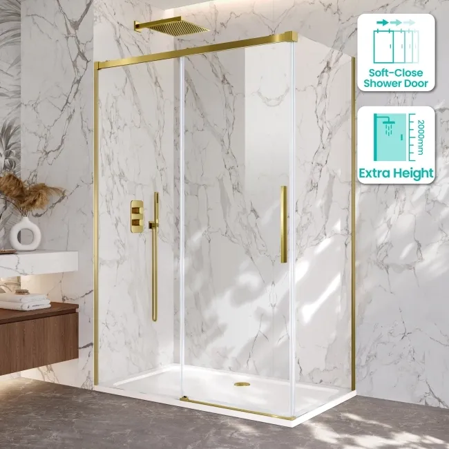 Lisbon Brushed Brass 8mm Sliding Shower Enclosure 1400x800mm