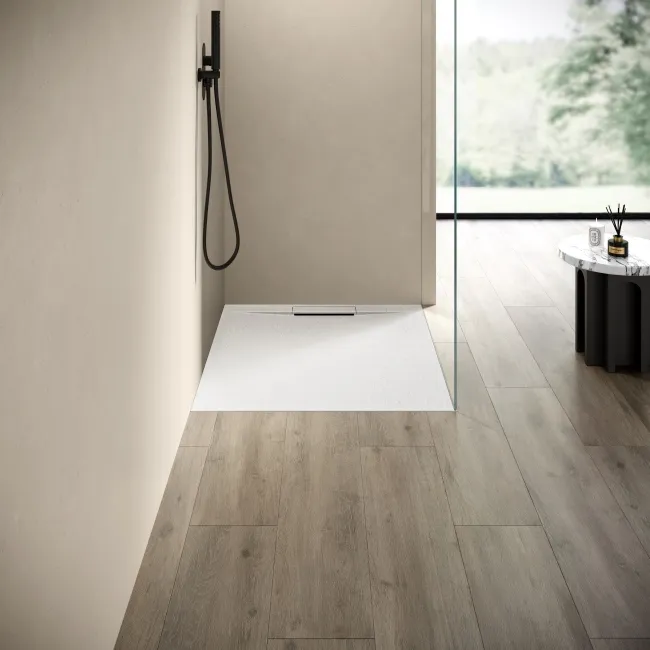 Tokyo Rectangular Matt White Slate Texture Stone Shower Tray 1000x700mm