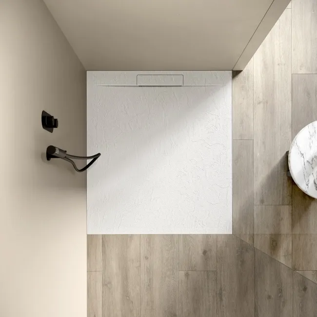 Tokyo Rectangular Matt White Slate Texture Stone Shower Tray 1000x700mm