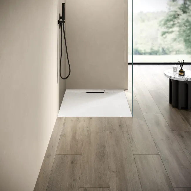 Tokyo Square Matt White Slate Texture Stone Shower Tray 800x800mm